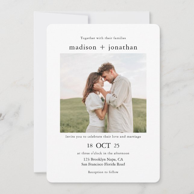 Invitation Mariage Rond Simple Élégant 2 Photos (Devant)