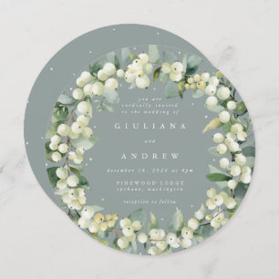 Invitation Mariage rond vert Snowberry+Eucalyptus Wreath