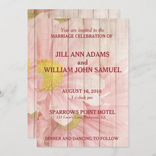 Invitation Mariage rose (Devant / Derrière)