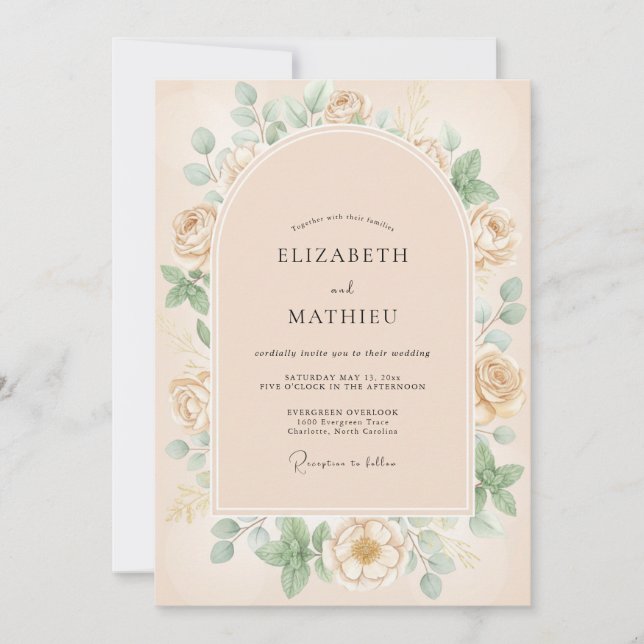 Invitation Mariage Rose Abricot Champagne (Devant)
