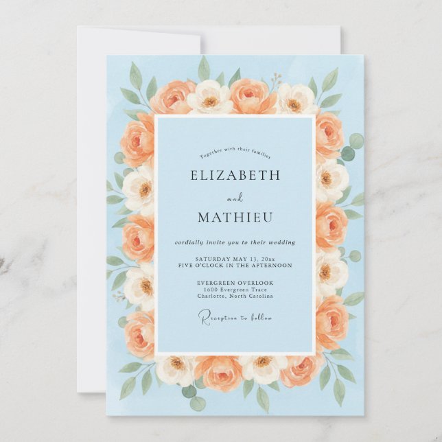 Invitation Mariage Rose Abricot en Poudre (Devant)