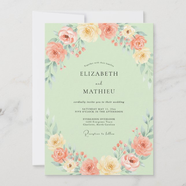 Invitation Mariage Rose Abricot Mousse de Mer (Devant)