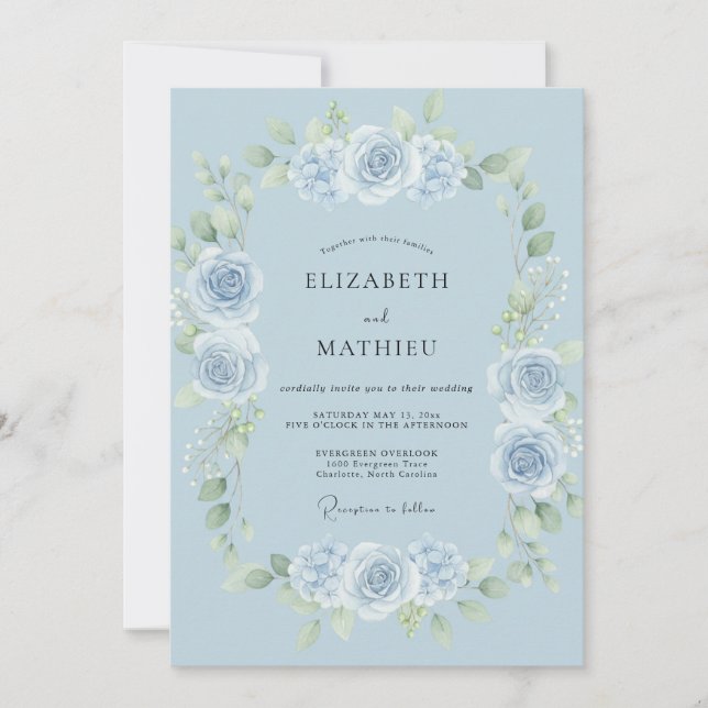 Invitation Mariage Rose Acier Bleuet (Devant)