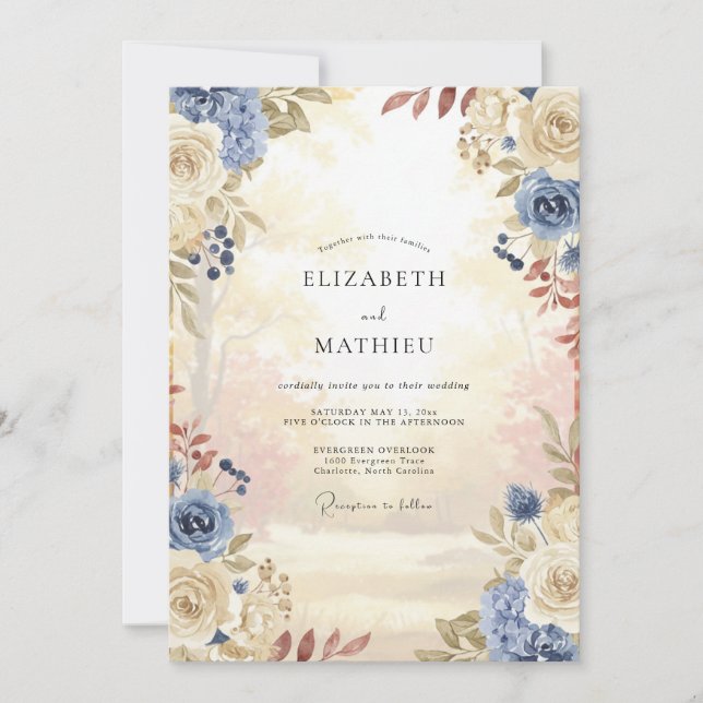 Invitation Mariage Rose Acier Champagne (Devant)