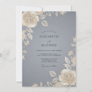 Invitation Mariage Rose Acier Gris Champagne