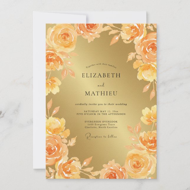 Invitation Mariage Rose Ambre Dorée (Devant)