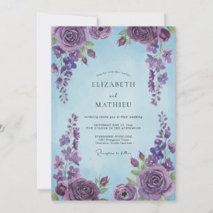 Invitation Mariage Rose Améthyste Pervenche