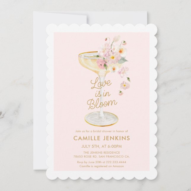 Invitation Mariage Rose Amour en Fleur Shower Nuptial (Devant)