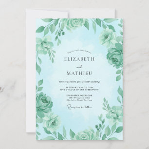 Invitation Mariage Rose Antique Aqua Menthe