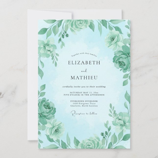 Invitation Mariage Rose Antique Aqua Menthe (Devant)