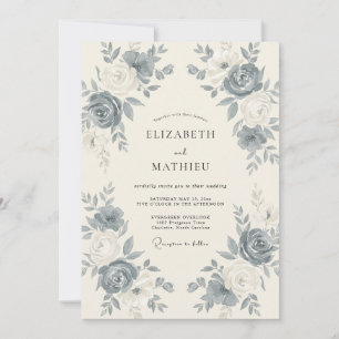 Invitation Mariage Rose Antique Ardoise Acier