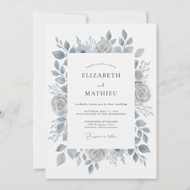 Invitation Mariage Rose Antique Ardoise Poussiéreuse (Devant)