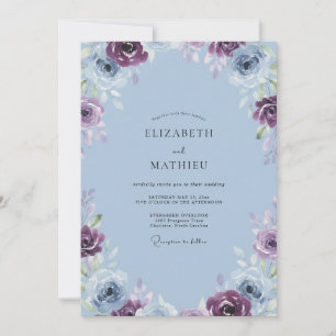 Invitation Mariage Rose Antique Pervenche
