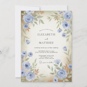 Invitation Mariage Rose Antique Pervenche