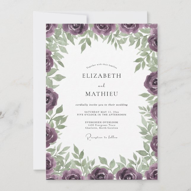 Invitation Mariage Rose Antique Prune Profond (Devant)