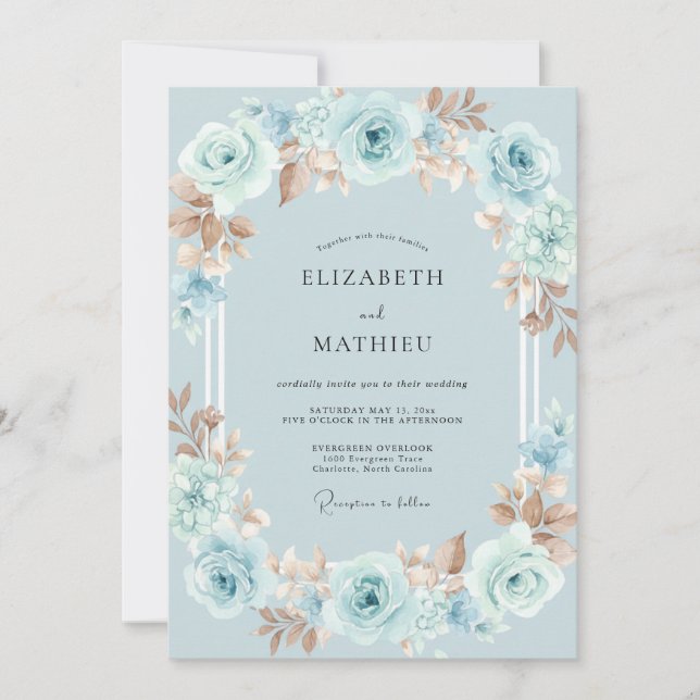 Invitation Mariage Rose Aqua Cuivre (Devant)