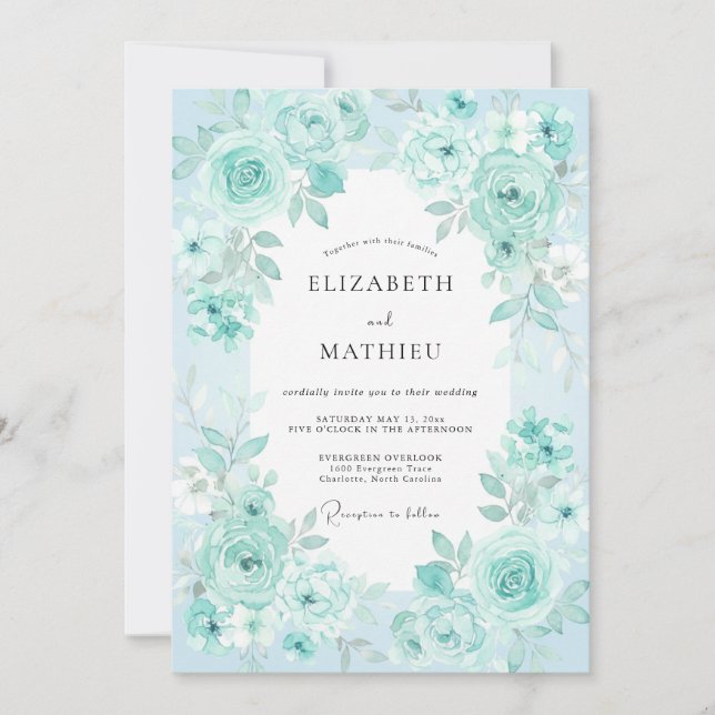 Invitation Mariage Rose Aqua Menthe (Devant)