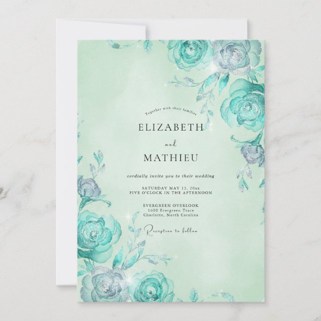 Invitation Mariage Rose Aqua Menthe (Devant)