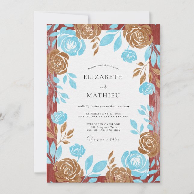 Invitation Mariage Rose Aqua Terracotta (Devant)