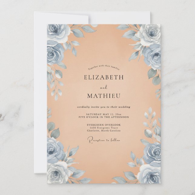 Invitation Mariage Rose Ardoise Abricot (Devant)