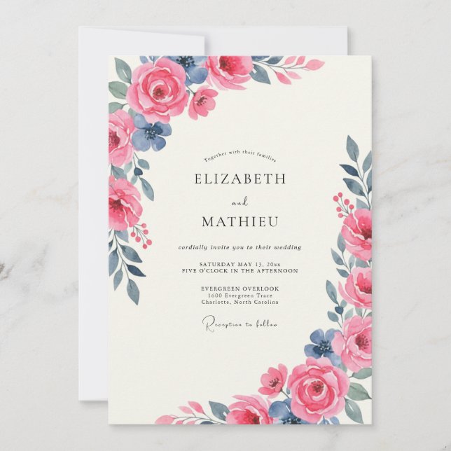 Invitation Mariage Rose Ardoise Baie (Devant)