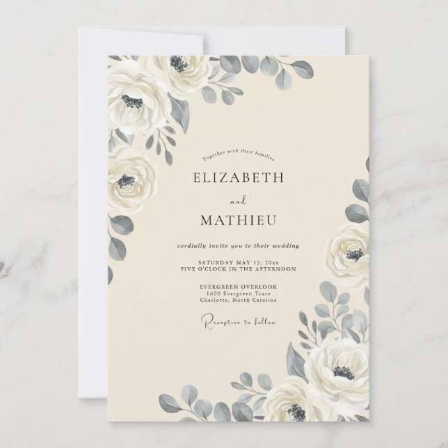 Invitation Mariage Rose Ardoise Ivoire (Devant)