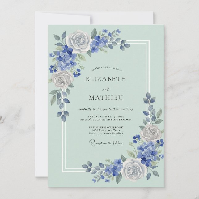 Invitation Mariage Rose Ardoise Menthe (Devant)