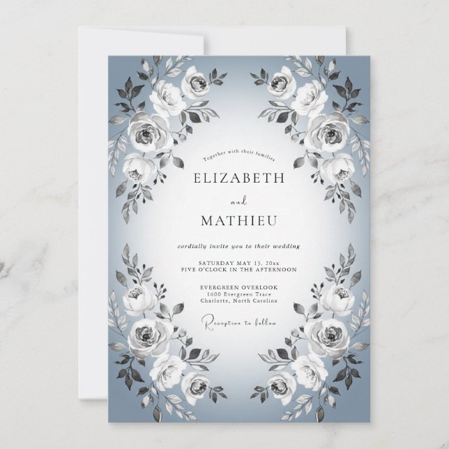 Invitation Mariage Rose Ardoise Poussiéreuse (Devant)