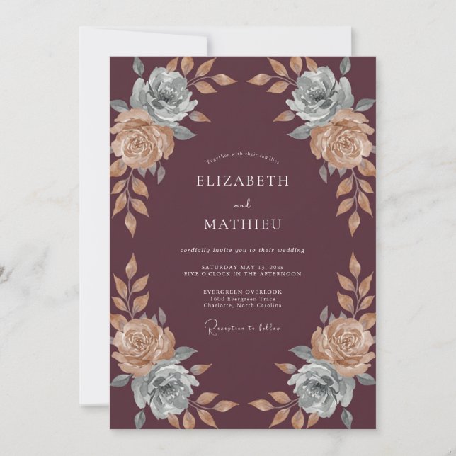 Invitation Mariage Rose Ardoise Prune (Devant)