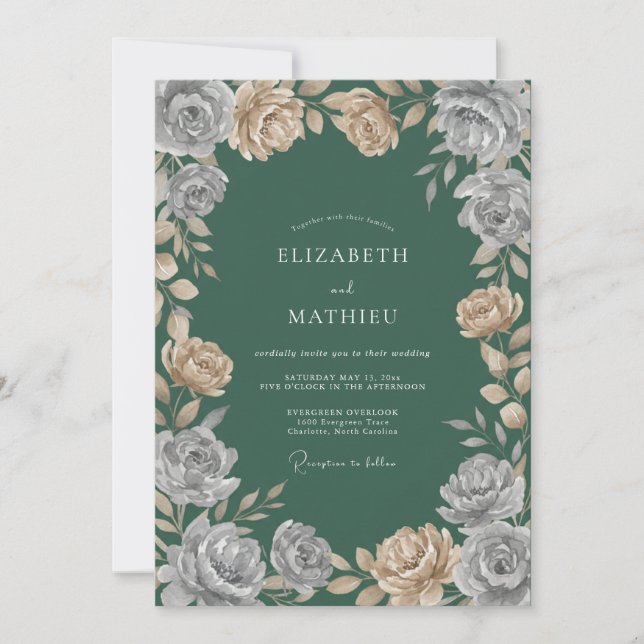 Invitation Mariage Rose Argent Champagne (Devant)