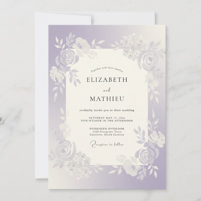 Invitation Mariage Rose Argentée Lilas (Devant)