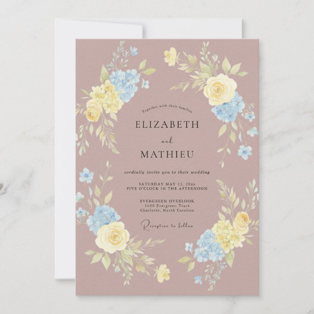 Invitation Mariage Rose Azur Beige Mauve (Devant)