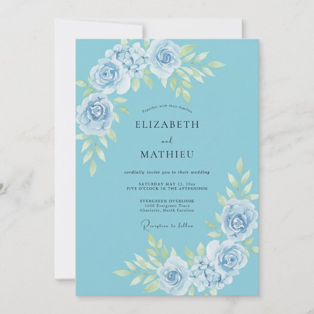Invitation Mariage Rose Azur Ciel (Devant)