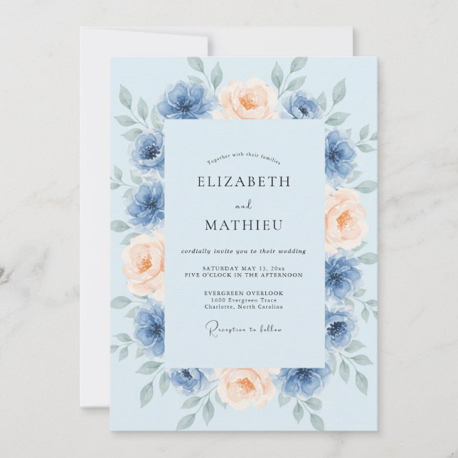 Invitation Mariage Rose Azur en Poudre (Devant)