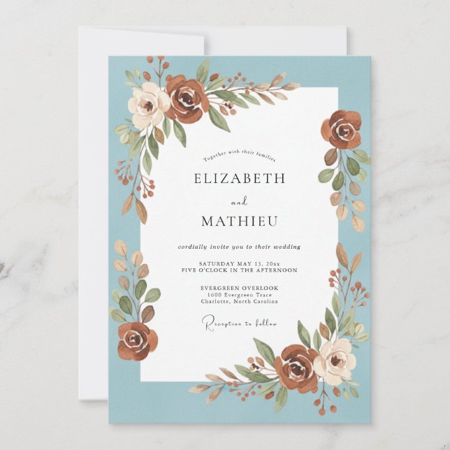 Invitation Mariage Rose Azur Rouille (Devant)