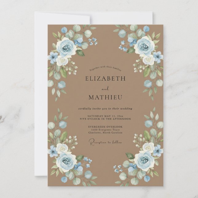 Invitation Mariage Rose Azur Tan (Devant)