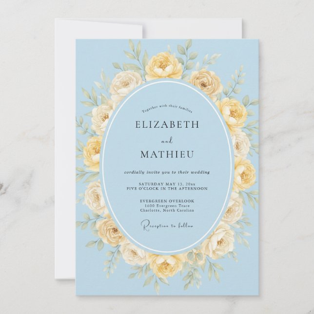 Invitation Mariage Rose Beurre Bleu Ciel (Devant)