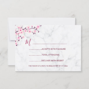 Invitation Mariage rose blanc cerisier RSVP