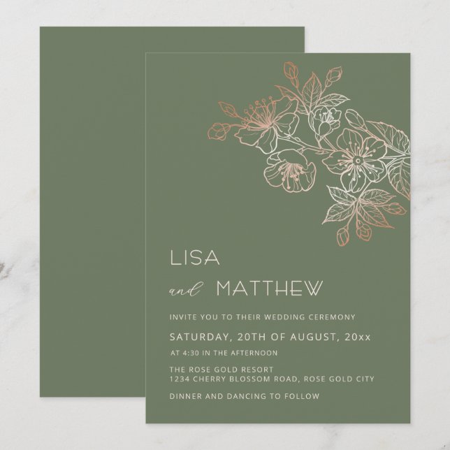 Invitation Mariage rose blanc de cerisier en fleurs (Devant / Derrière)