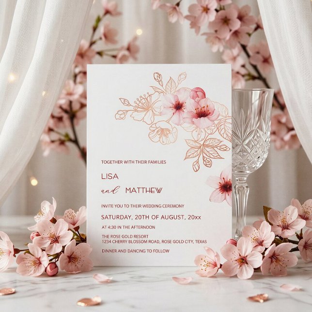 Invitation Mariage Rose Blanc Fleur de Cerisier (Créateur téléchargé)