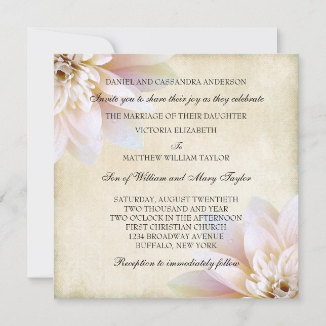Invitation Mariage rose blanc lotus (Devant)