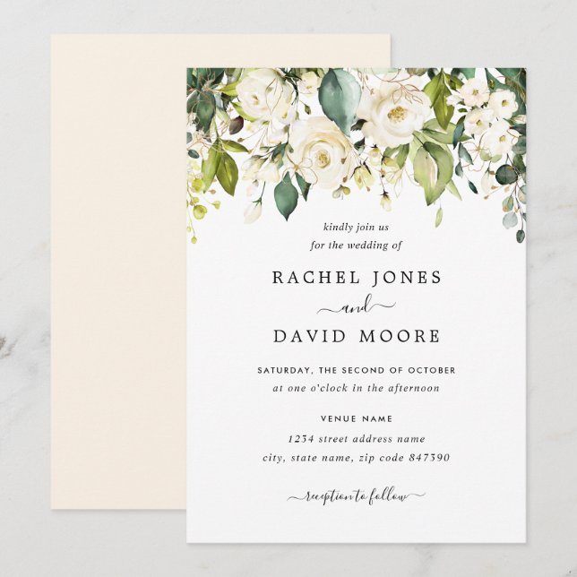 Invitation Mariage Rose Blanc Or (Devant / Derrière)