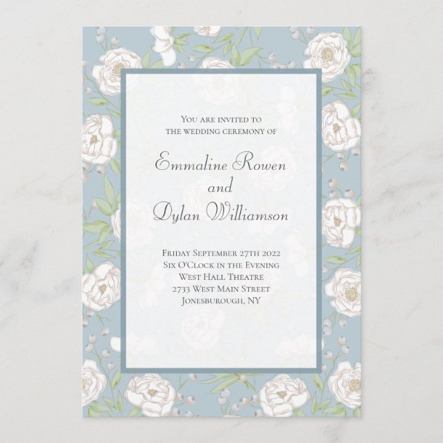 Invitation Mariage Rose Blanche Bleu Poussiéreux (Devant)