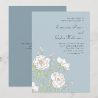 Invitation Mariage Rose Blanche Bleu Poussiéreux