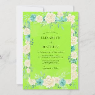 Invitation Mariage Rose Blanche Chartreuse