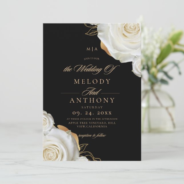 Invitation Mariage Rose Blanche Chic Moderne  (Debout devant)