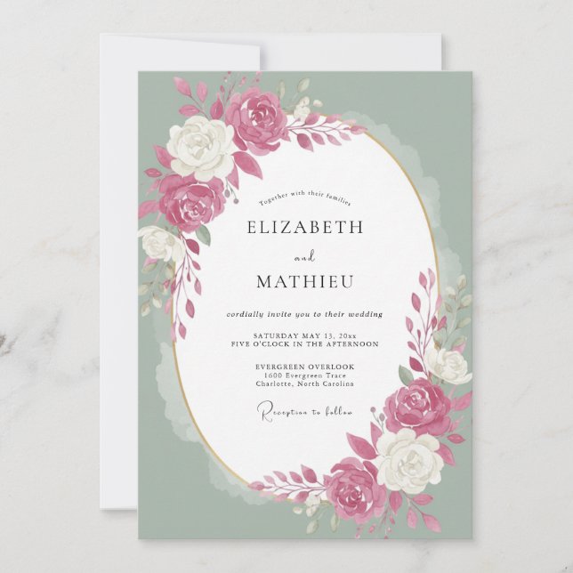 Invitation Mariage Rose Blanche Magenta (Devant)