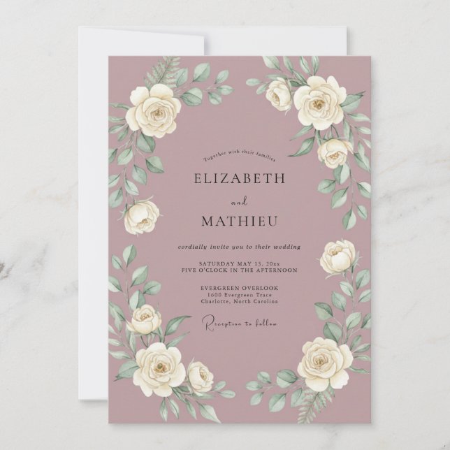 Invitation Mariage Rose Blanche Mauve (Devant)