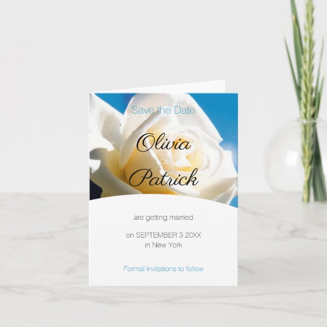 Invitation Mariage Rose Blanche Moderne Faire Part de Date de (Devant)