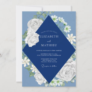 Invitation Mariage Rose Blanche Navy
